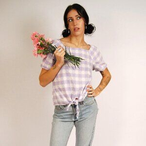 Pastel Tie Top (M) vintage y2k lavender checker medium